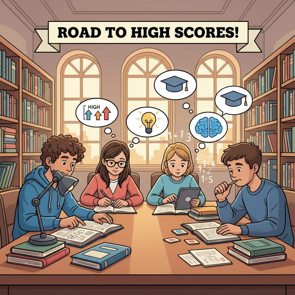 Students studying in library for high scores