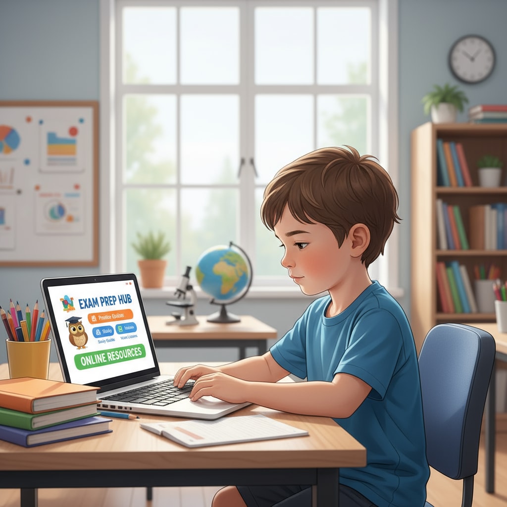 Child accessing online test resources for the REET exam