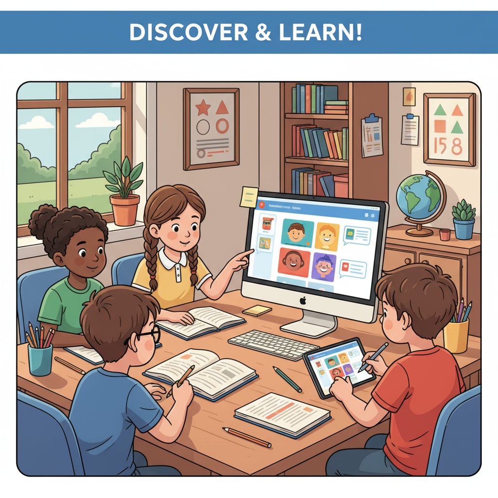 Children using online educational resources for family learning