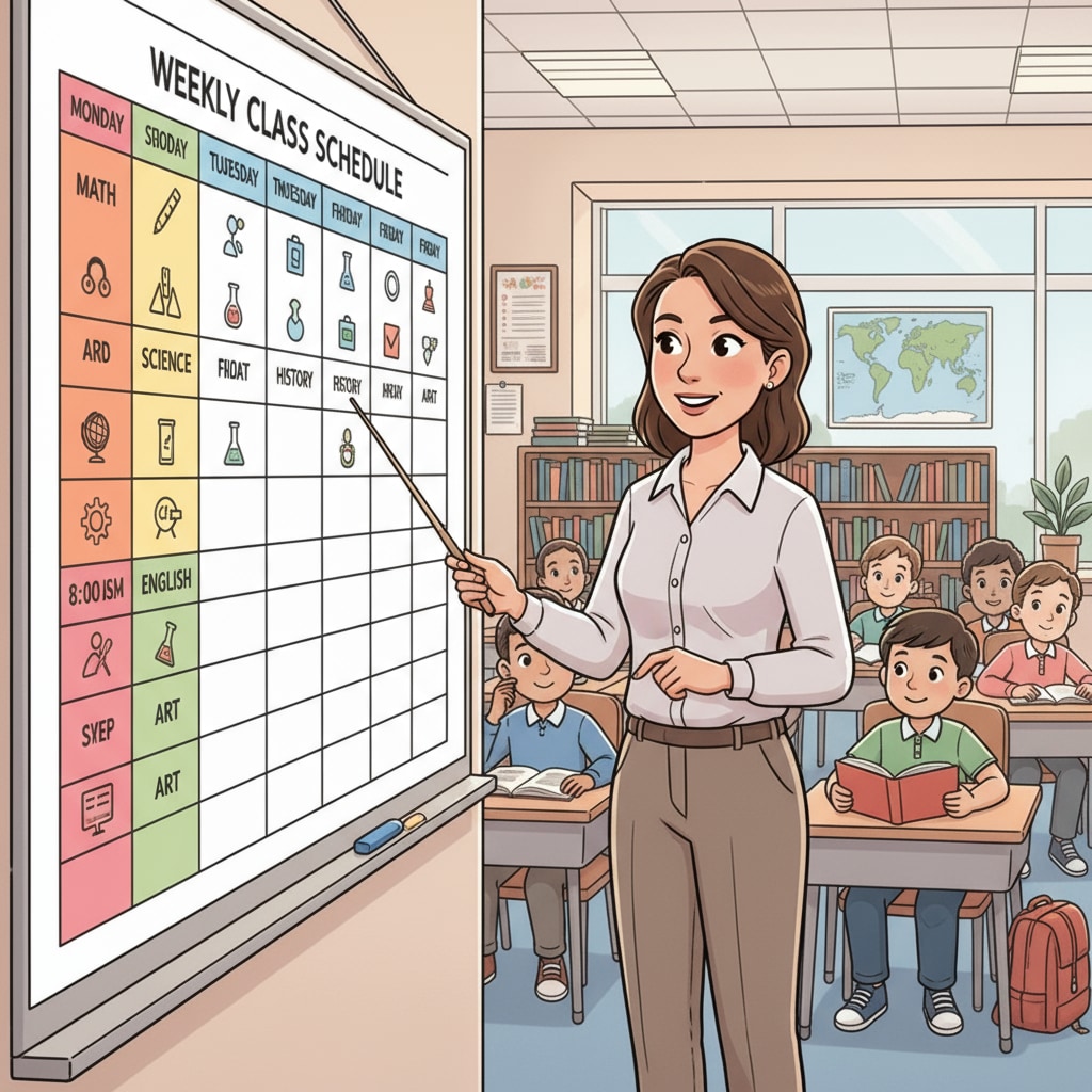 A teacher looking at a detailed schedule chart due to micro - management, affecting teaching autonomy and causing work pressure