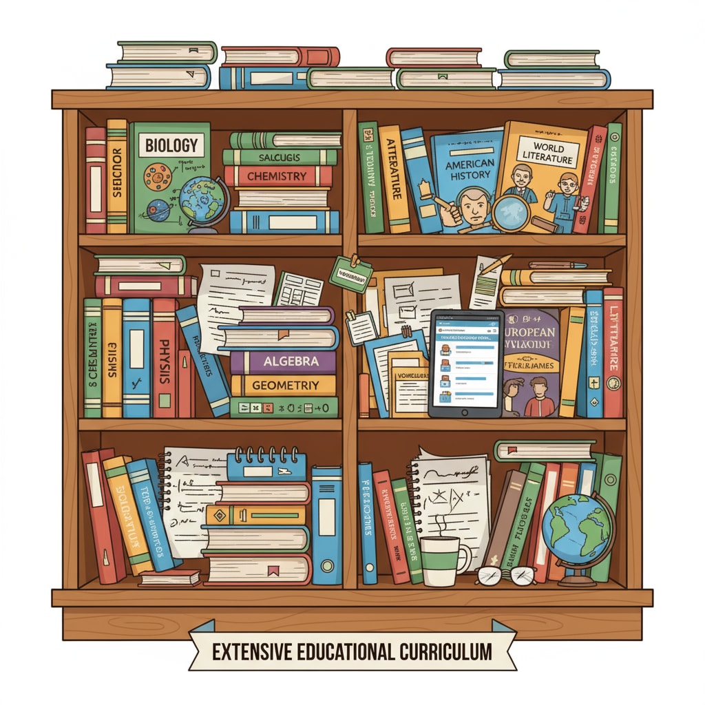 A collection of textbooks representing the complex curriculum for teachers