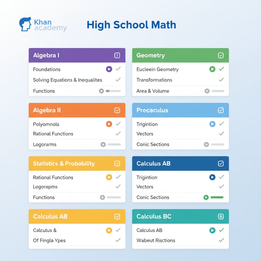 Screenshot of Khan Academy high school math course page for standardized test preparation