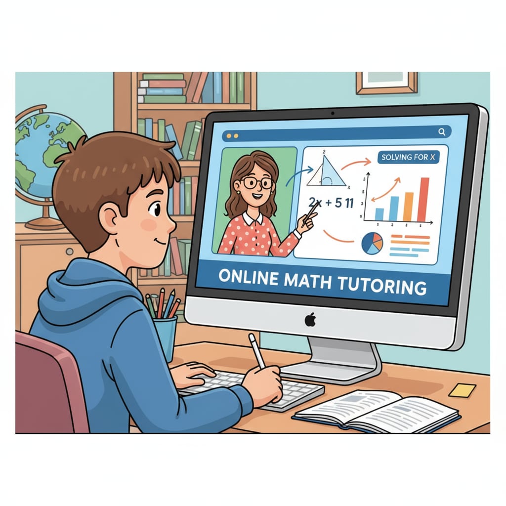 Student having a personalized online math tutoring session for standardized test improvement