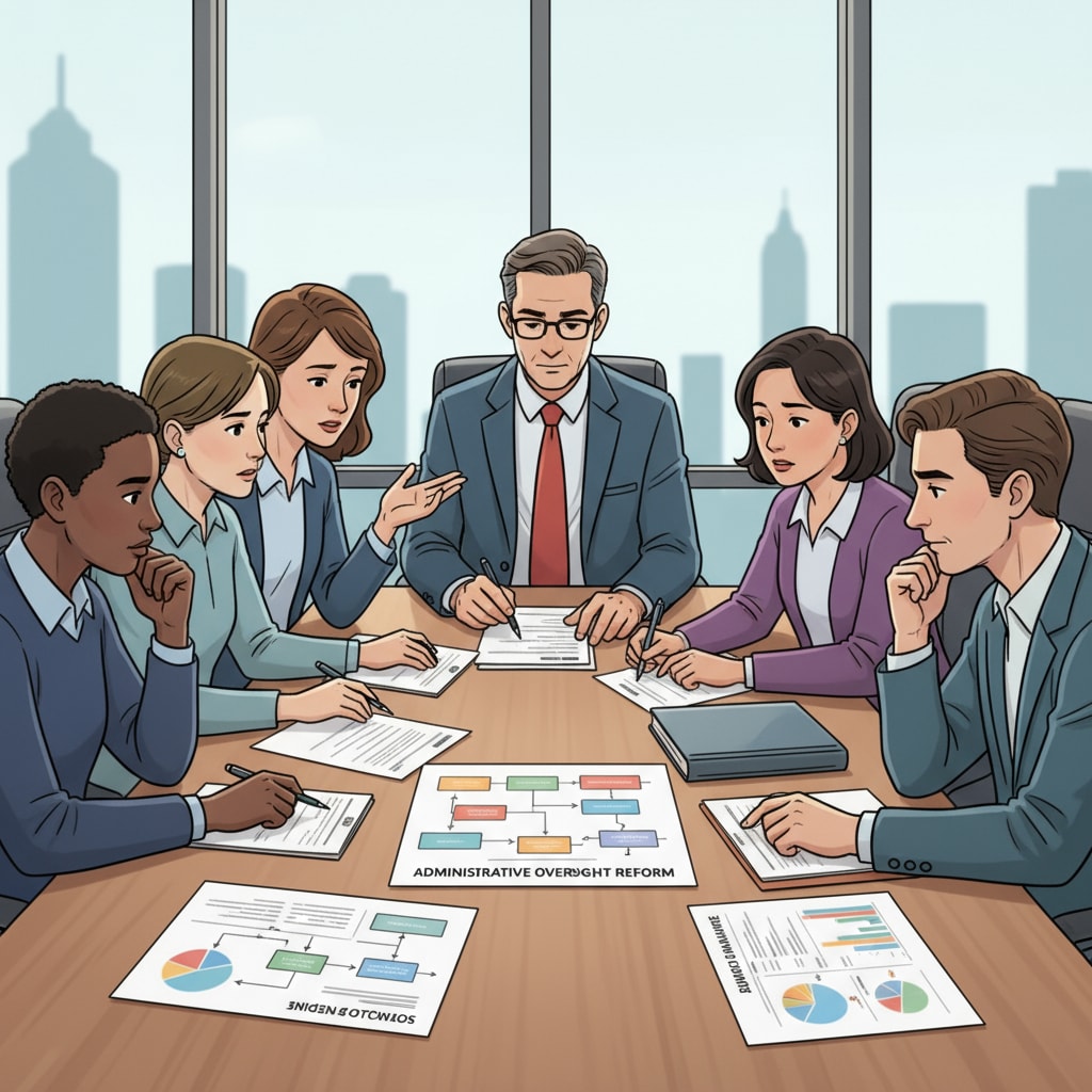 Administrators and teachers discussing educational improvement under administrative supervision, away from micromanagement