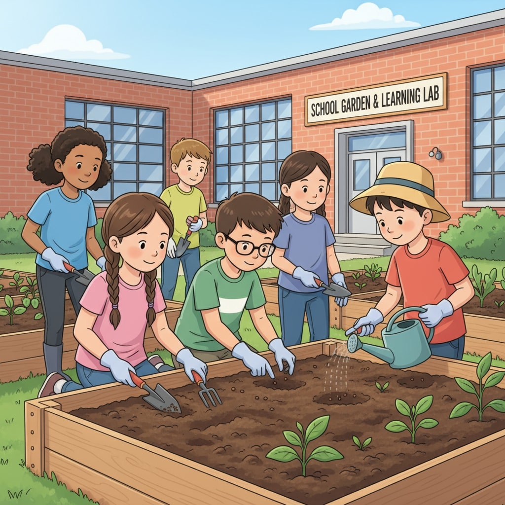 Students engaged in hands-on learning in a school garden for student development