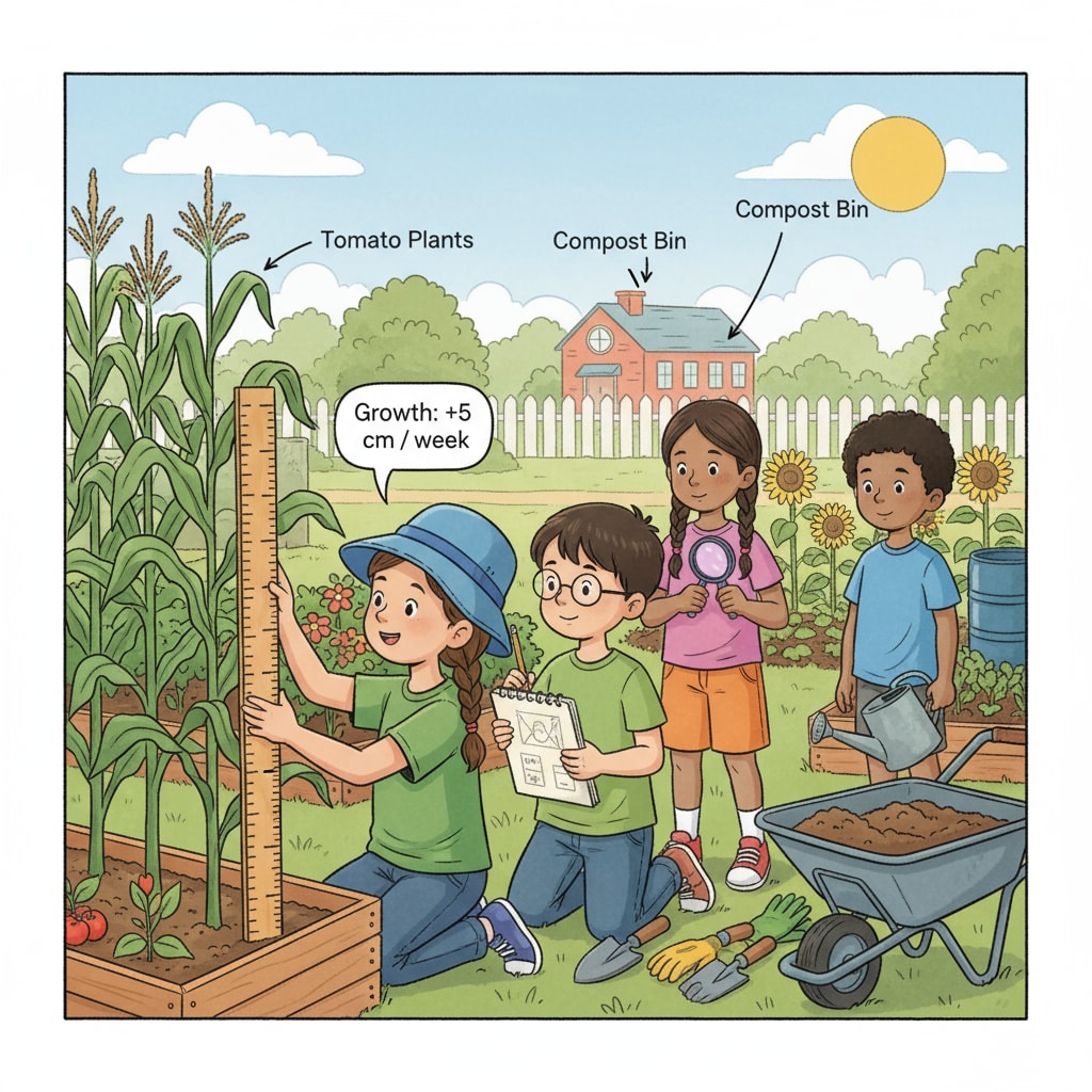 Students using practical methods in a school garden for academic development