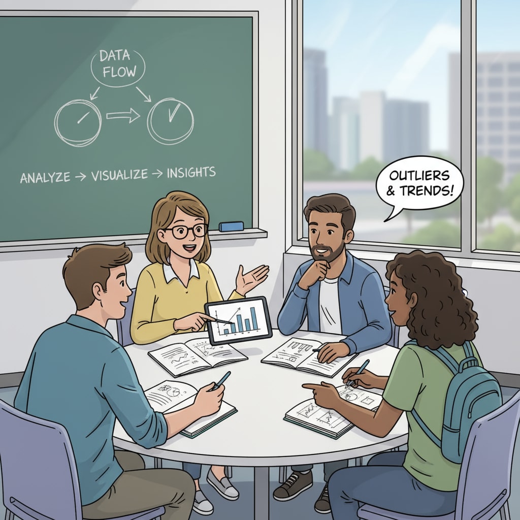 Students discussing data analysis in a classroom as part of K12 learning with free resources