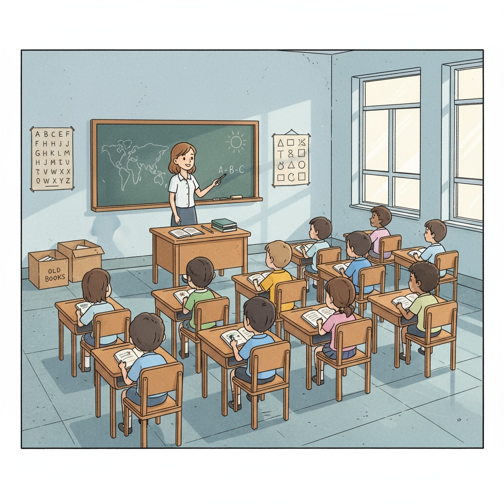 Classroom in a public school with limited resources due to school districts, public schools, charter schools, resource redistribution
