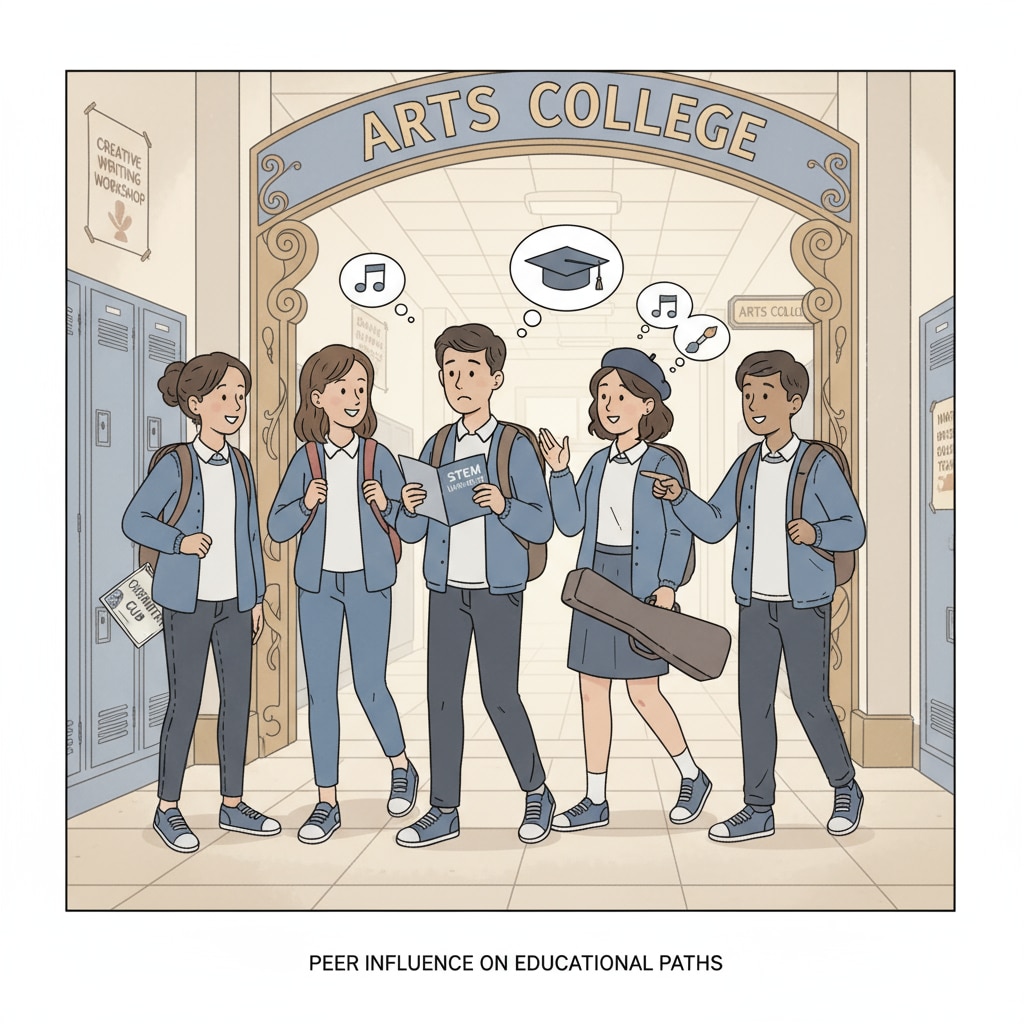 Students in a hallway showing the impact of peer pressure on educational decisions
