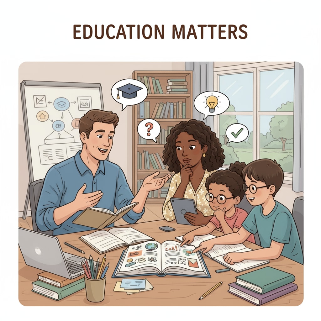 A family discussing educational topics related to family education, bias, and public education