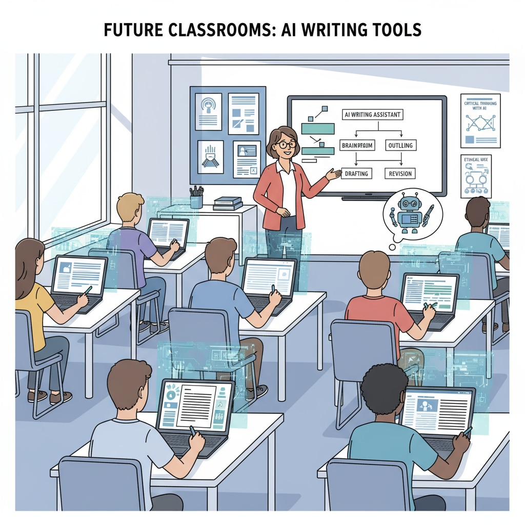 Students using AI tools for writing in a classroom related to AI detection, writing instruction, and student writing transformation