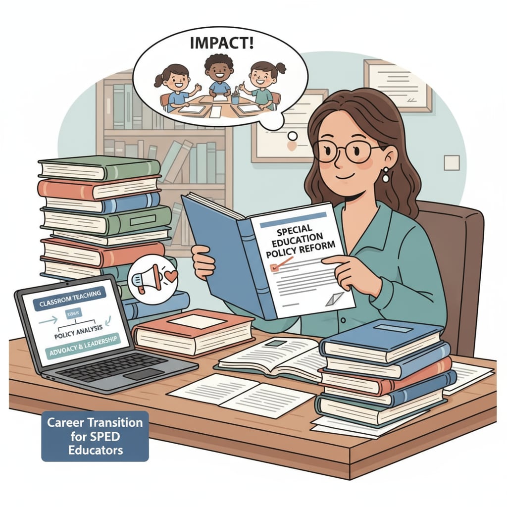 Person analyzing educational policies for special education career transition.