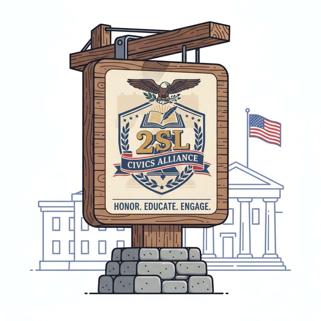 Signboard of the America 250 Civics Alliance highlighting its role in U.S. civic education