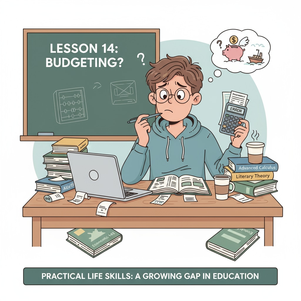 Young person struggling with finances highlighting lack of practical life skills related to school education, life skills, practical knowledge