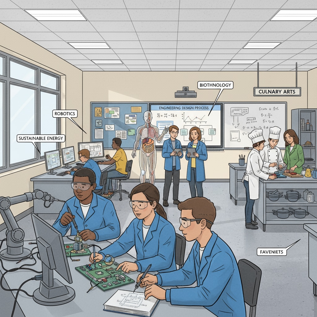Classroom scene in a K12 professional school highlighting teaching methodologies, curriculum goals, and instructional design