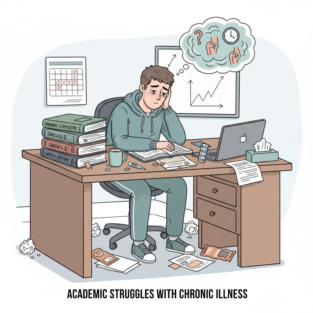 A frustrated student with chronic disease struggling with studies