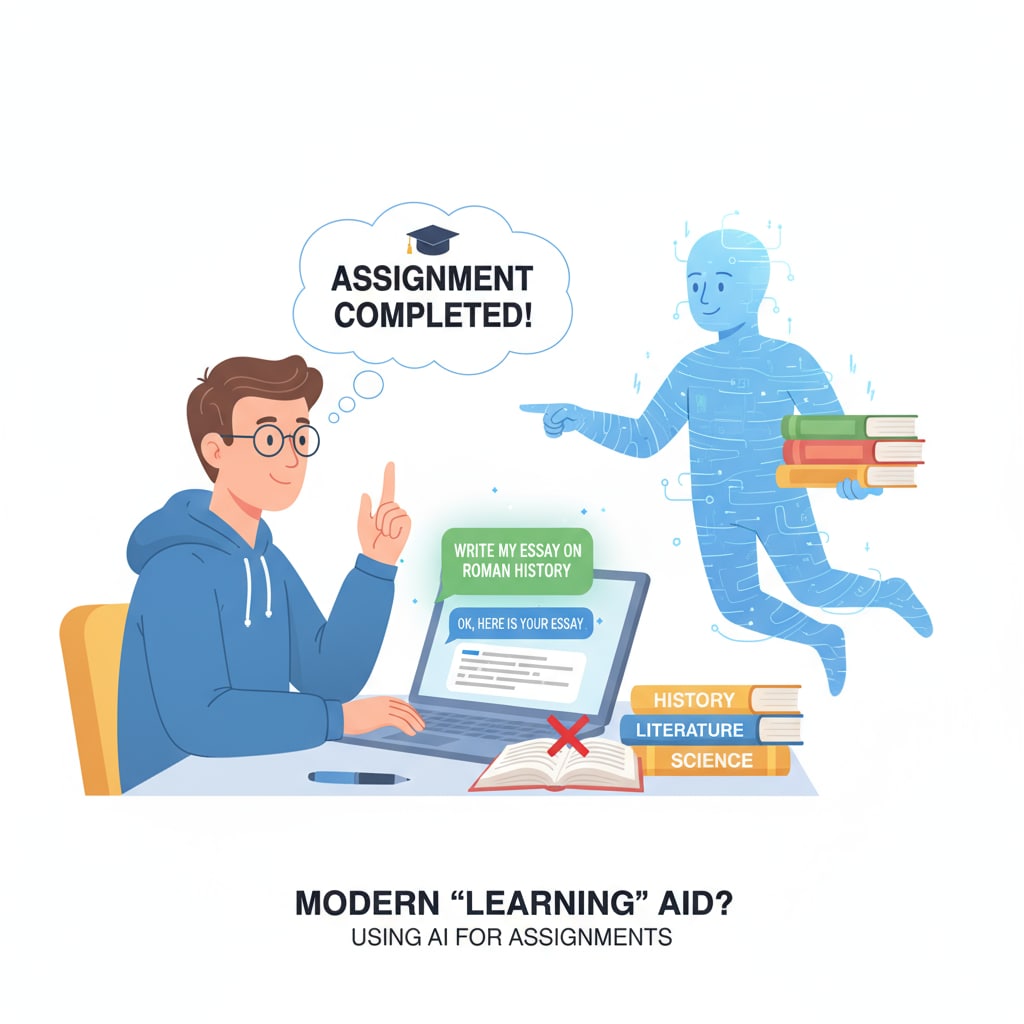 A student using ChatGPT for academic cheating in an educational setting.