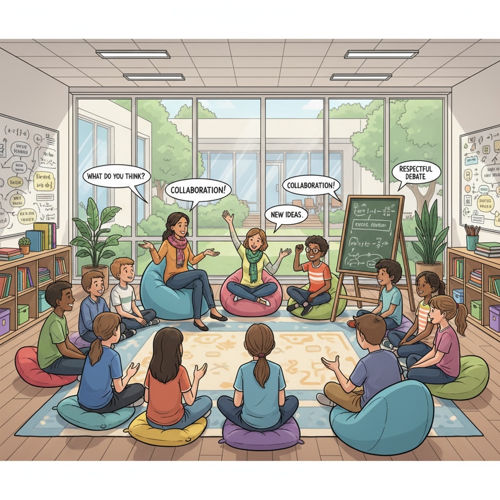 Students and teachers in an unconventional school engaged in a democratic discussion