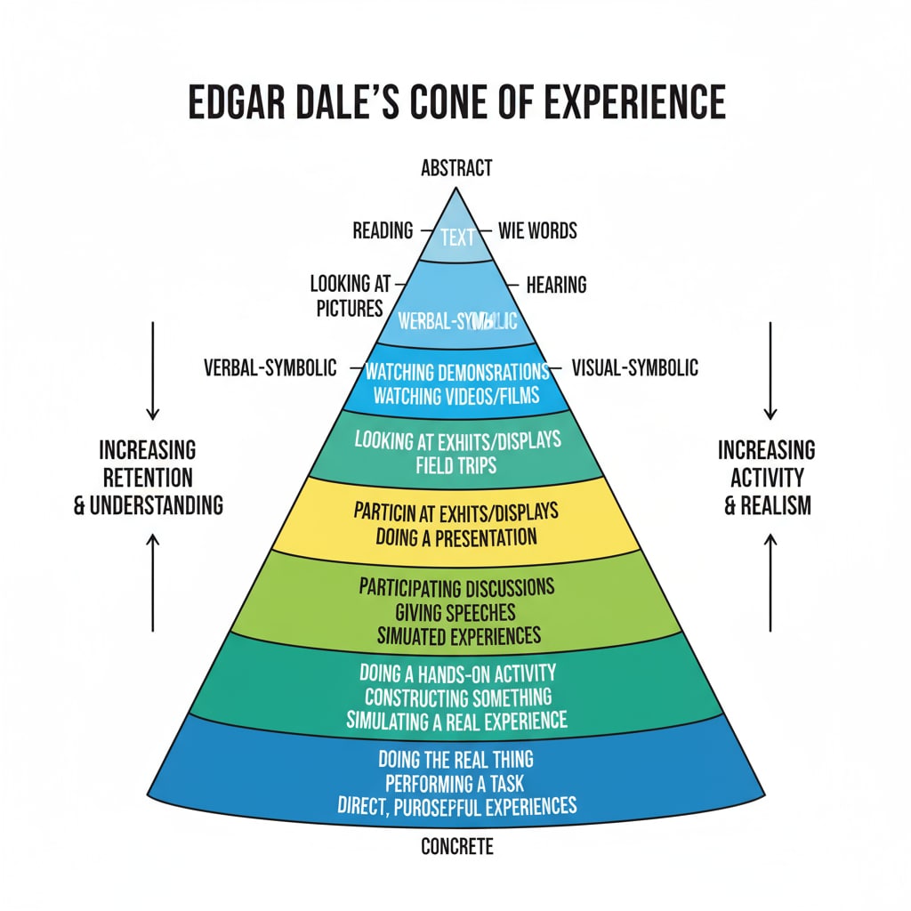 Edgar Dale's Cone of Experience demonstrating the effectiveness of different learning methods.