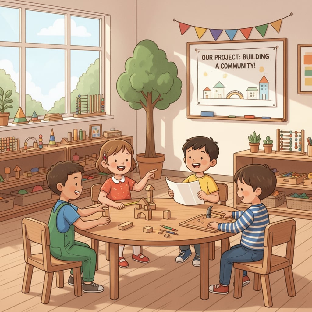Children engaged in positive learning in an alternative Montessori education setting