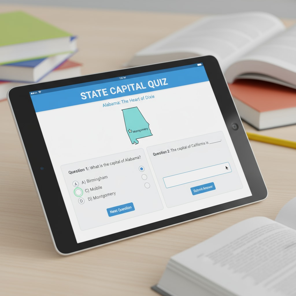 Quiz modes in a state capital learning app for geography education