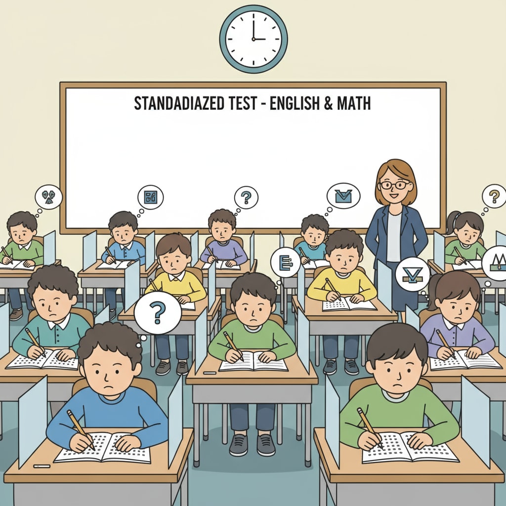 Students taking a standardized test highlighting educational quality, lack of basic knowledge, and historical civic literacy
