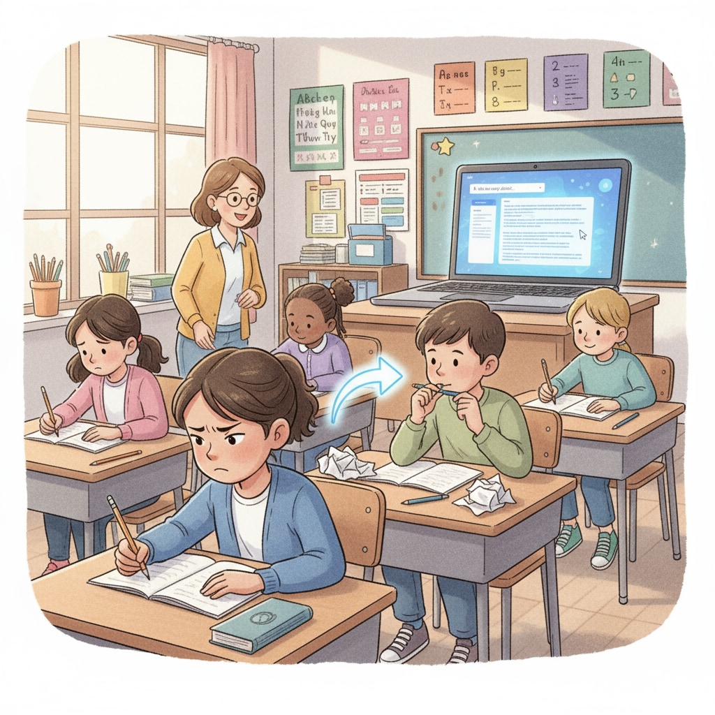 A visual representation of the disconnect between student writing in class and the use of AI for assignments, related to student writing, assignment authenticity, and educational objectives