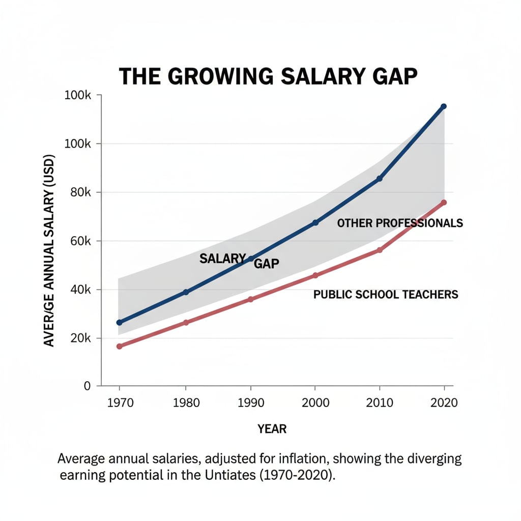 Graph showing the salary gap between US teachers and other professionals related to teacher salaries, income gap, and teacher shortage