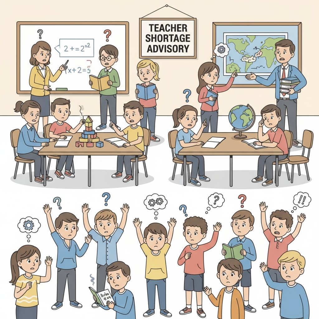 Classroom with teacher shortage related to teacher salaries, income gap, and teacher shortage