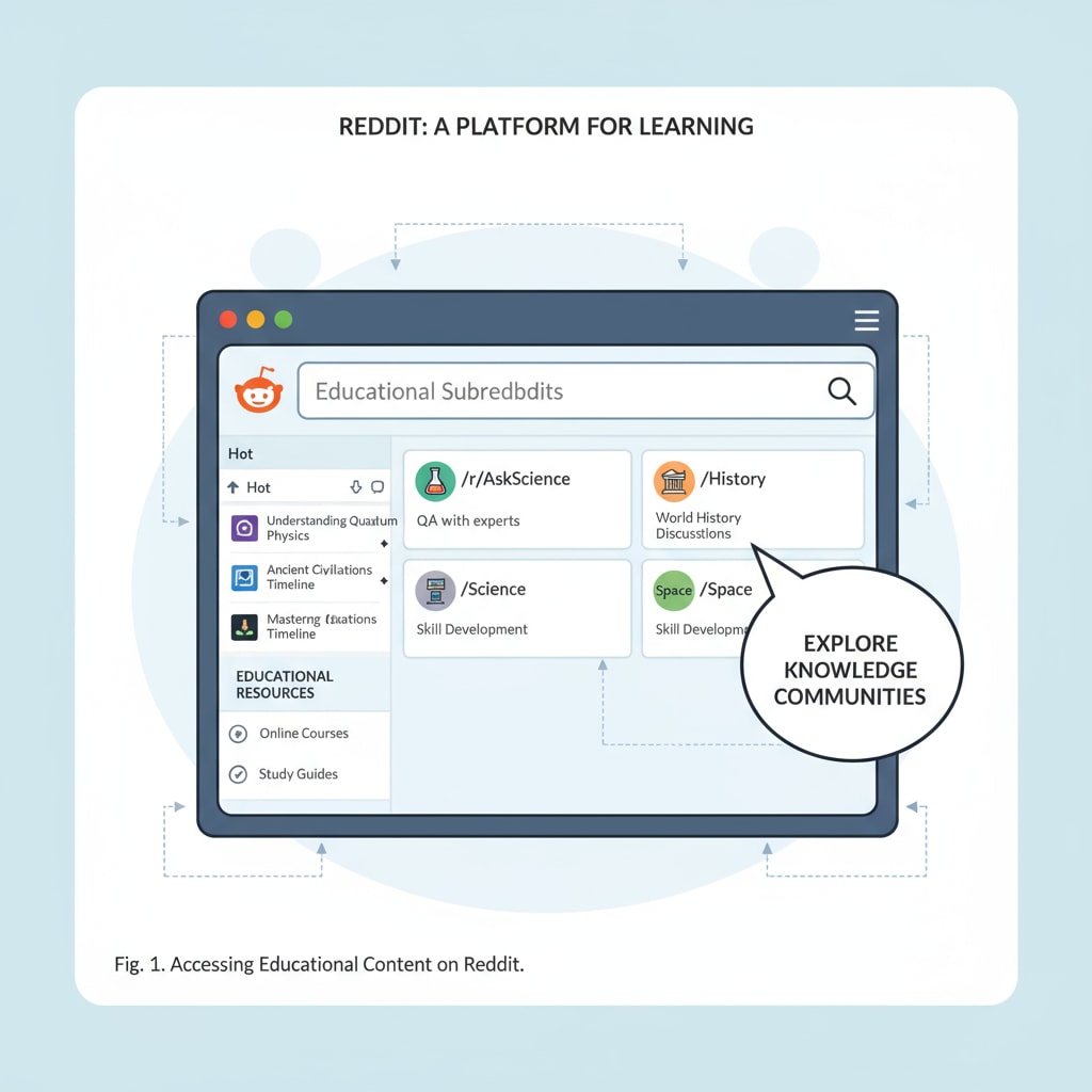 Reddit interface with educational subreddits highlighted
