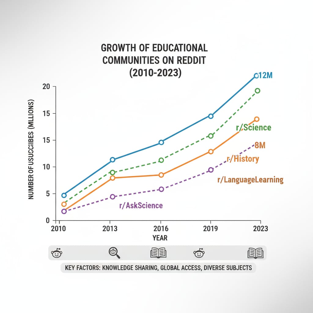 Graph depicting the growth of educational subreddits on Reddit