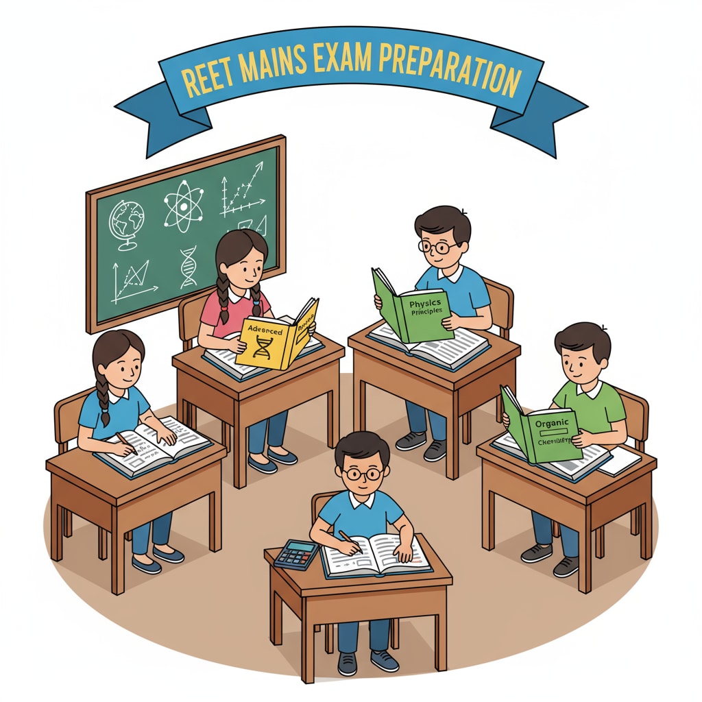 Students studying science and math for Reet Mains exam