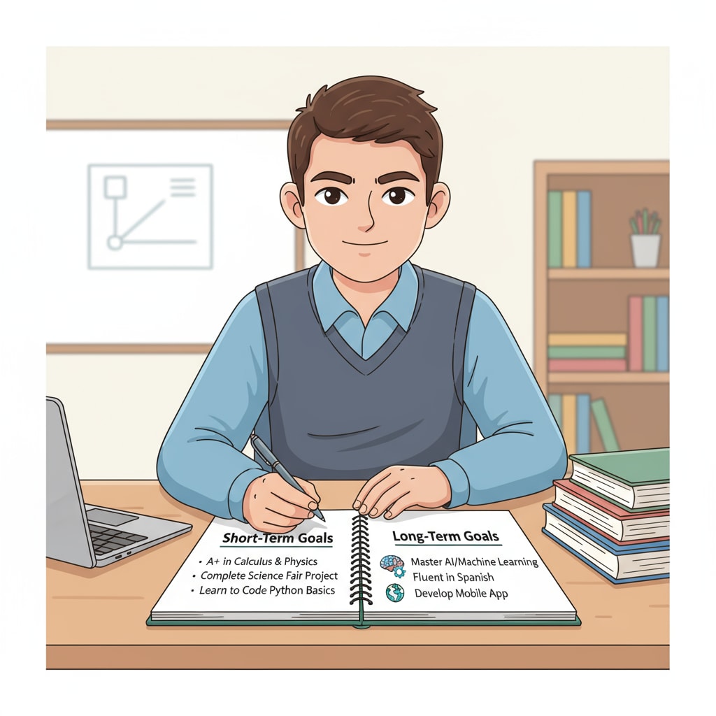 Student writing down learning goals for multidisciplinary personal course