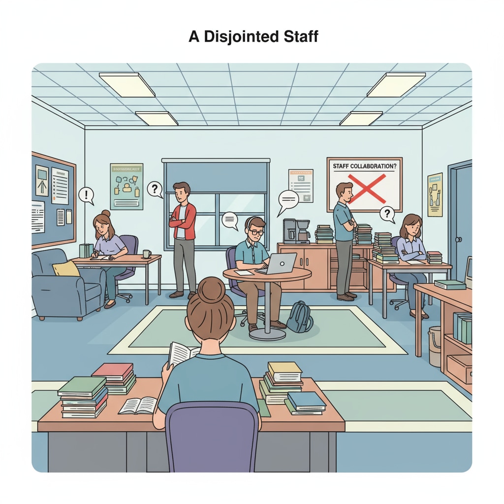 A depiction of a school staff room with an atmosphere of disharmony due to teacher conflicts