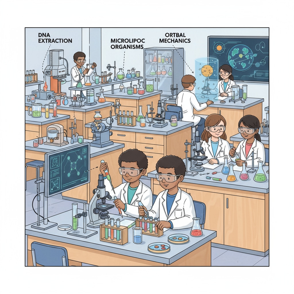 Students exploring STEM concepts in a science lab for STEM education partnerships and curriculum development