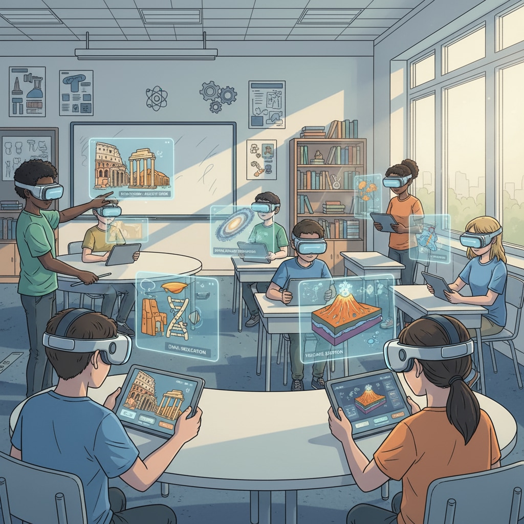 Students engaged in immersive learning experiences with VR and AR educational technology