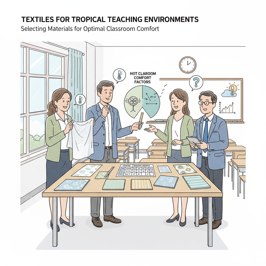 Teachers selecting fabrics for hot classroom attire