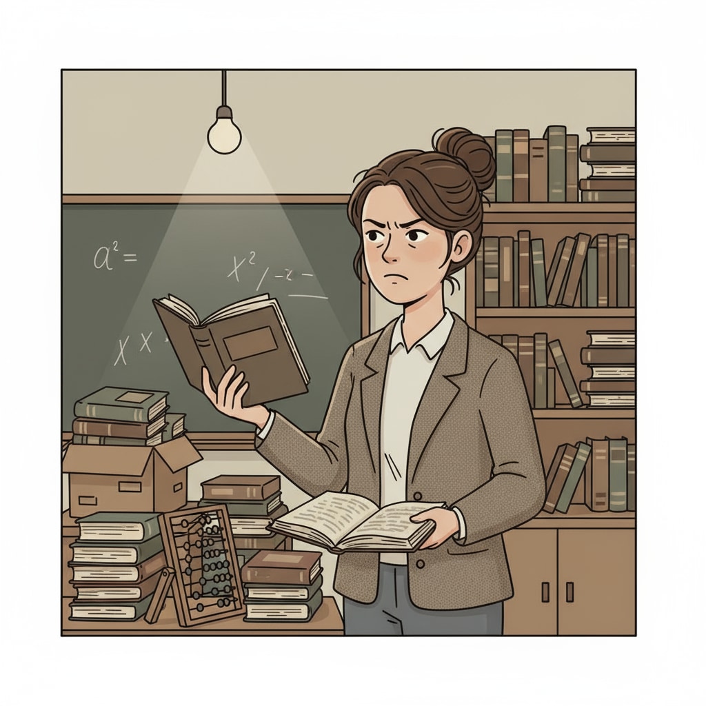 A teacher in an environment with outdated teaching materials, highlighting the need for better work support to boost professional enthusiasm