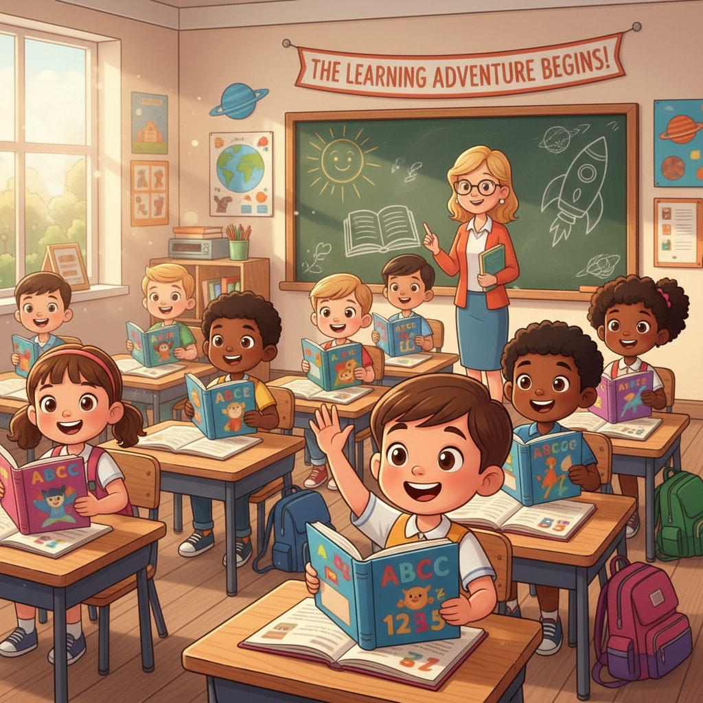 Students in a classroom, depicting the start of formal education in the context of lifelong learning and cultural awareness