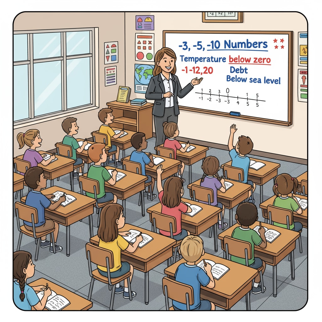 A teacher teaching fourth graders about negative numbers, demonstrating the students' engagement in developing their mathematical understanding