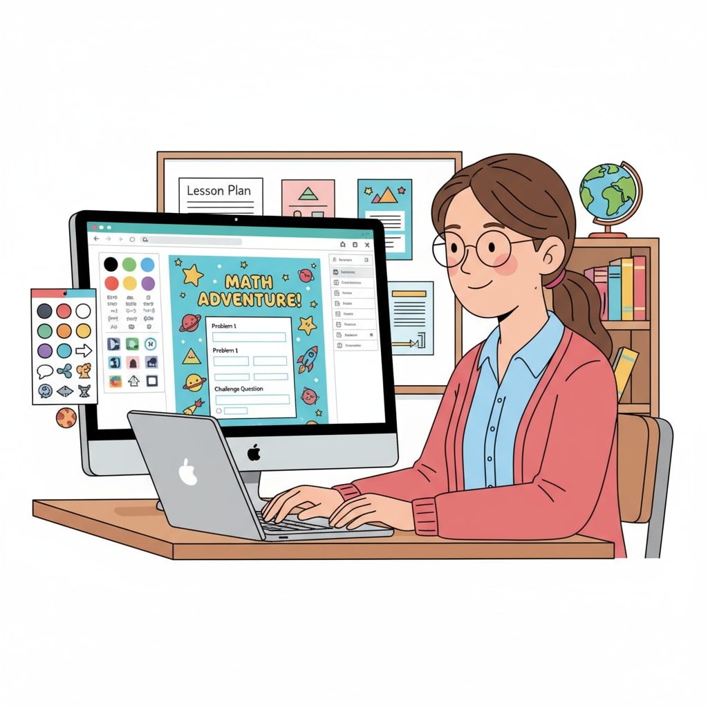 Teacher using Canva to create teaching materials within the framework of teacher tools, time management, and education technology
