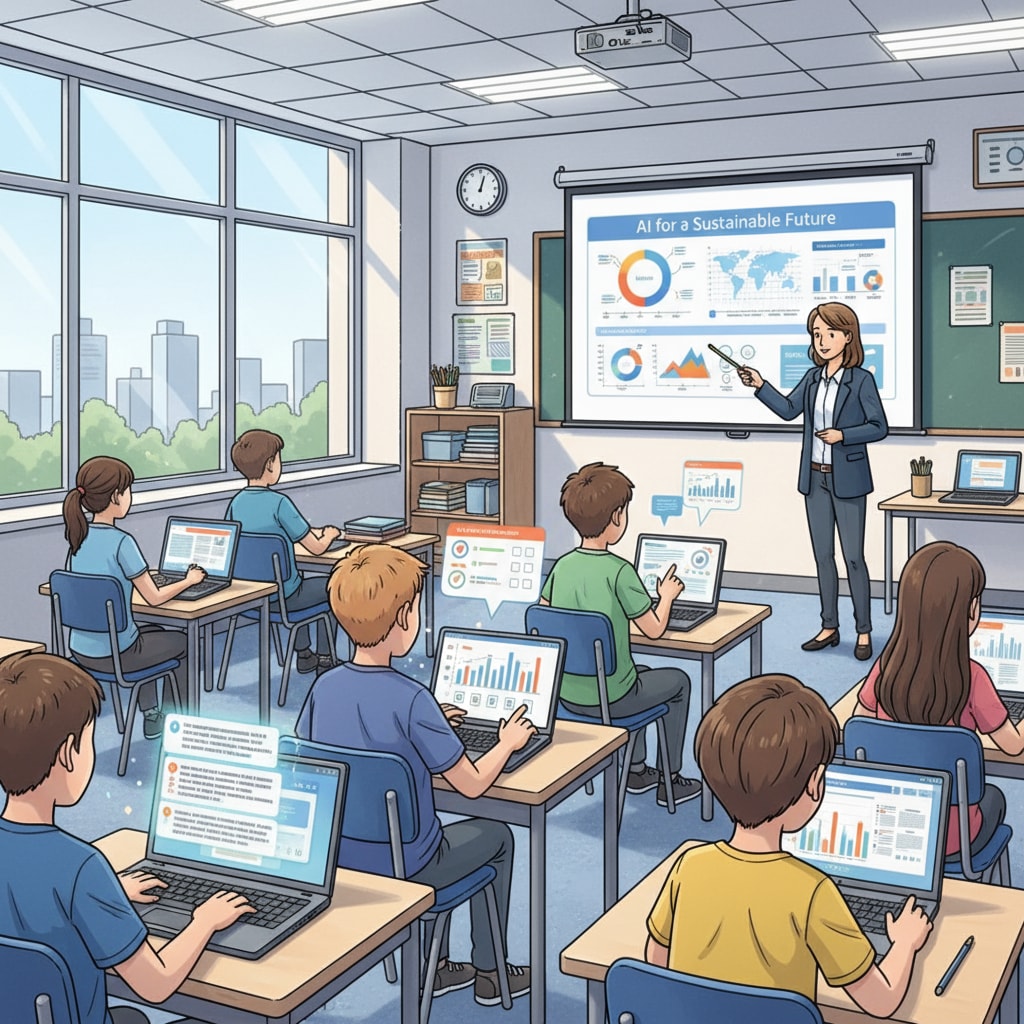 Students using AI learning tools as educational applications and learning aids in a classroom