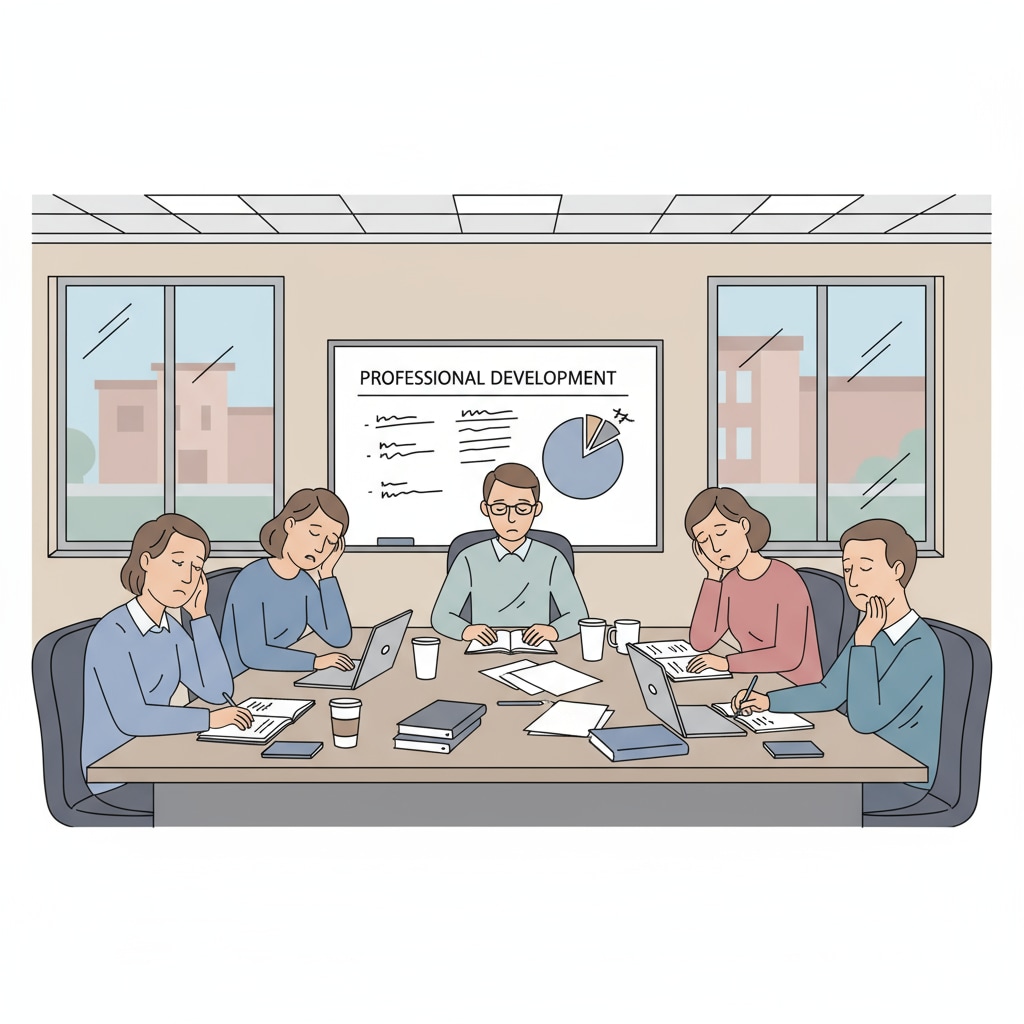 Teachers in a meeting room, indicating the negative impact of meetings on teaching autonomy in K12 education.