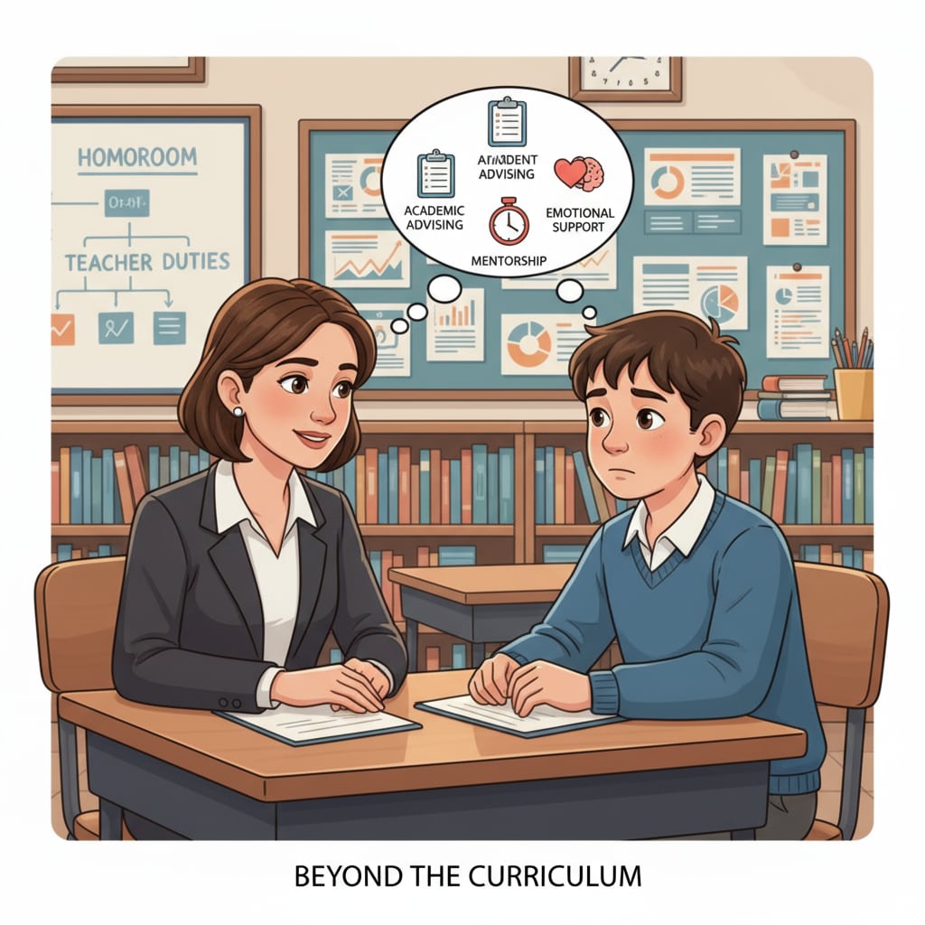 A homeroom teacher dealing with student - related issues amidst teaching burden, work stress, and job burnout