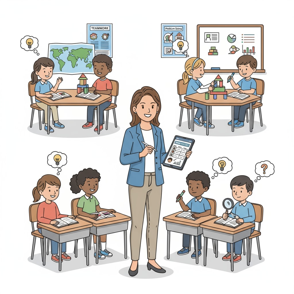 A teacher using digital device for data recording in K12 classroom
