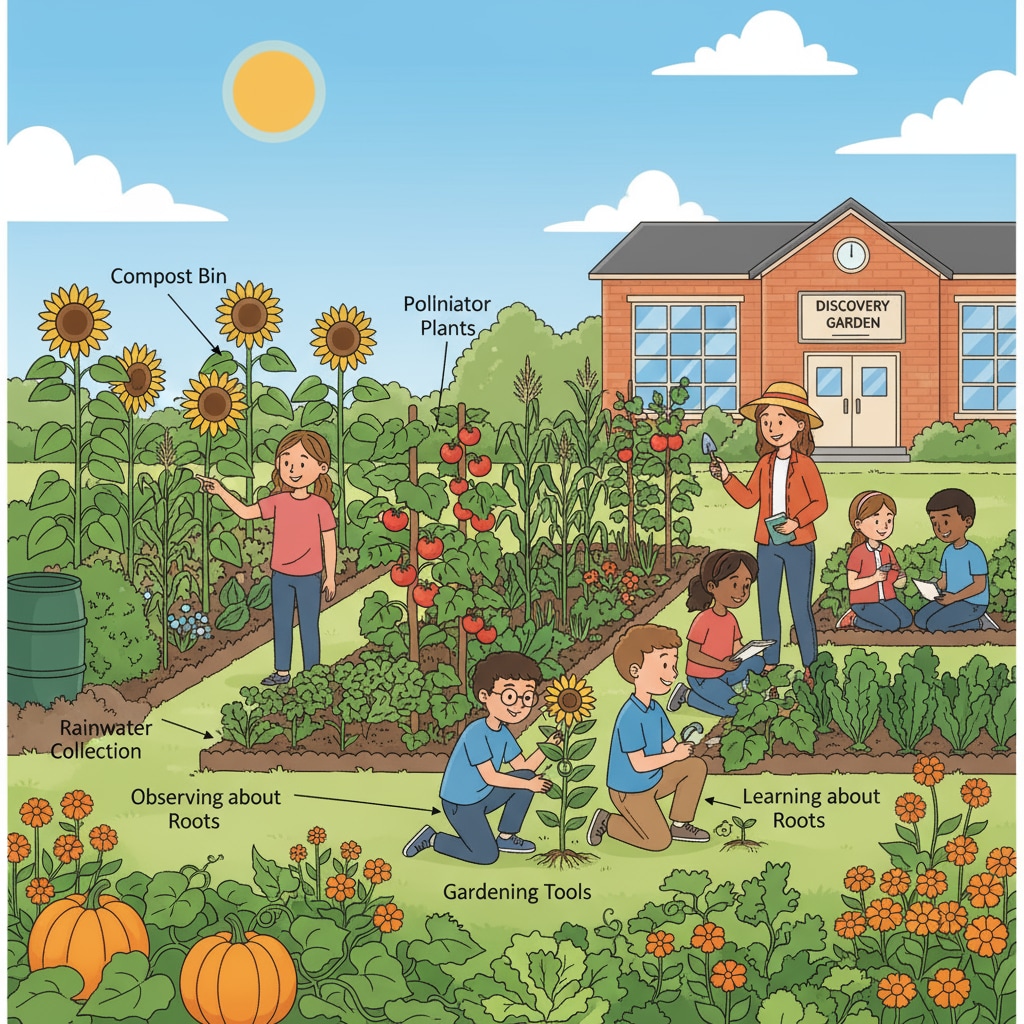A school garden promoting practical education and interdisciplinary learning.