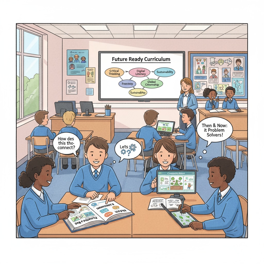 UK K12 education system with students engaged in curriculum reform activities