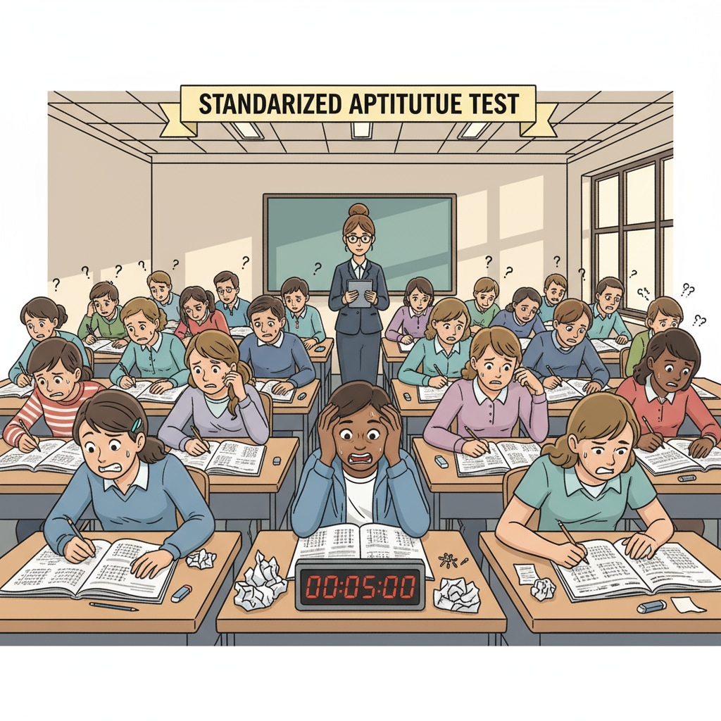 Students under stress during a standardized test, highlighting social pressure and its relation to educational purpose and conformity psychology
