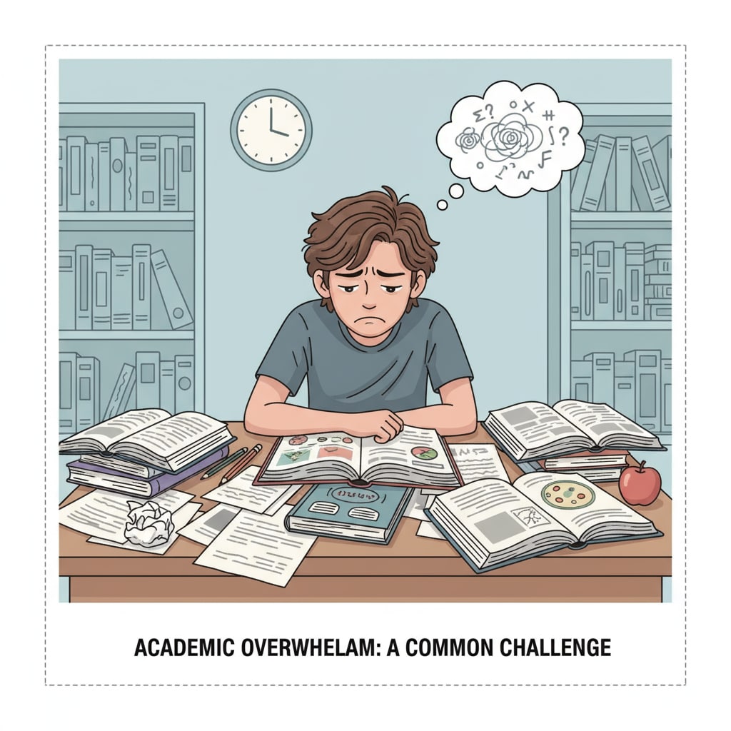 A teenager showing signs of learning difficulties, anxiety, and self-doubt while studying