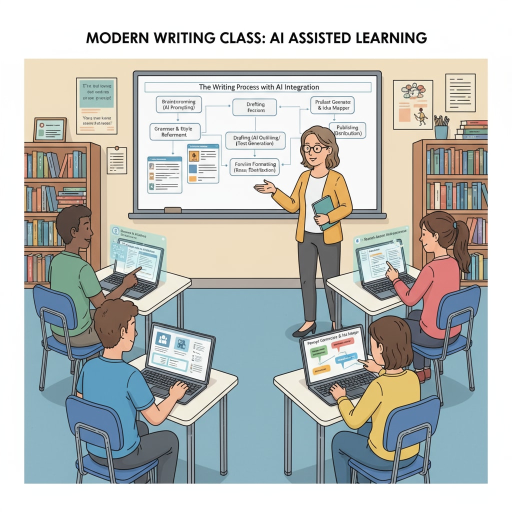 Students using AI tools in a writing class to enhance their writing skills and develop their authorial voices